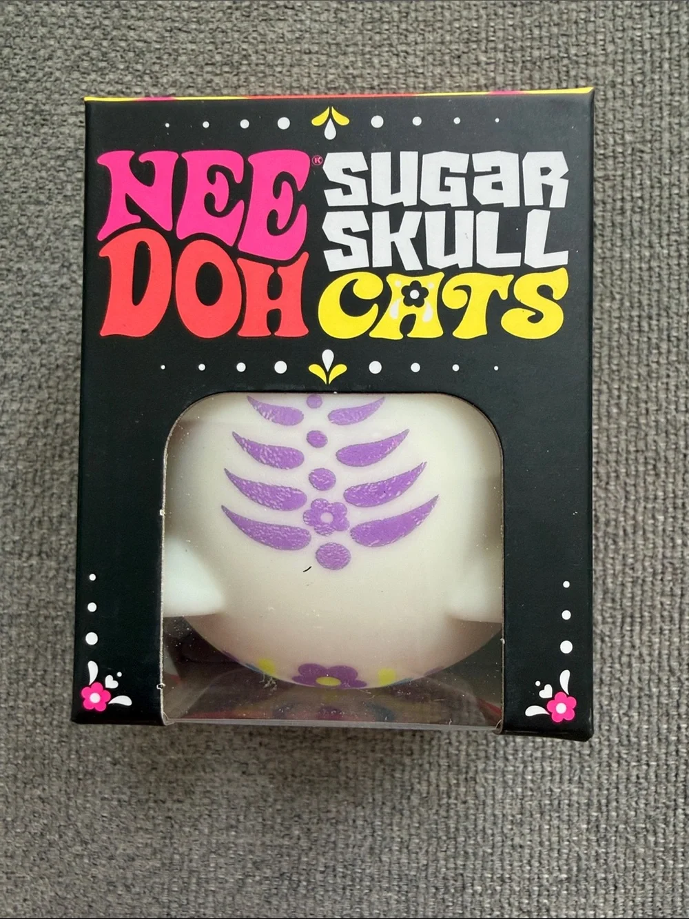 NeeDoh Sugar Skull Cats Squishy Toy - White with Purple & Yellow Accents